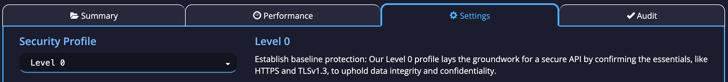 Project Settings page showing the relocated Security Profile selector