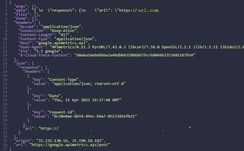 Sample returned JSON with a headers array containing the Interaction-Id key to be filtered and extracted