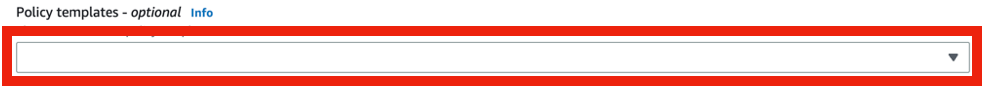 Policy templates dropdown field highlighted in the Lambda execution role settings