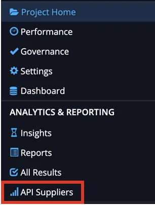 Sidebar with API Suppliers highlighted under the Analytics and Reporting section
