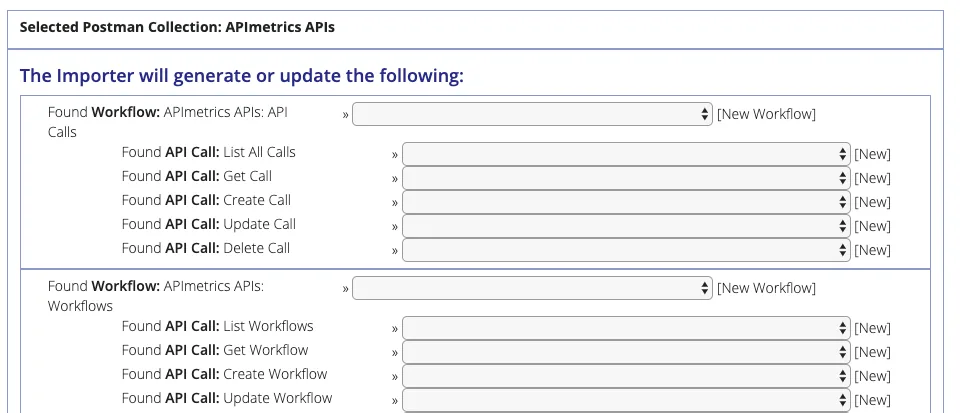 Preview Import step listing the Workflows and API calls the importer will generate or update