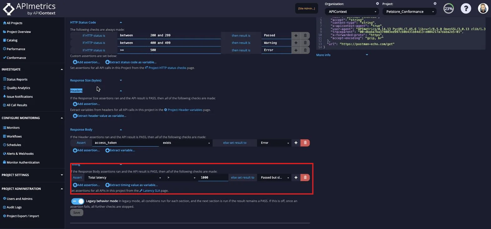 Timing condition setting a result to passed but slow when total latency exceeds 1000 ms