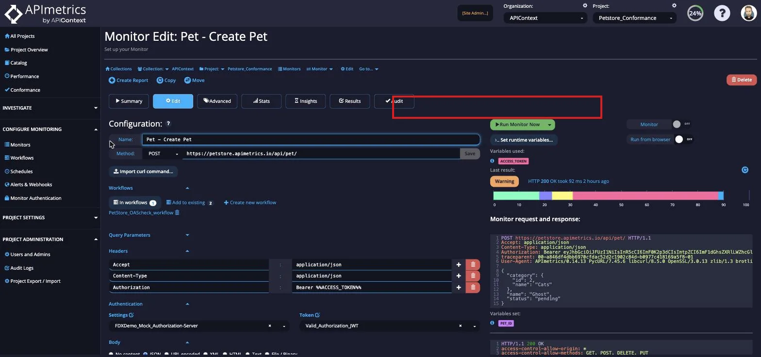 Monitor Edit page with the Run Monitor Now control highlighted to run the query