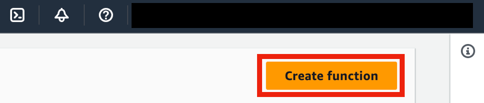 AWS Lambda console with the orange Create function button highlighted