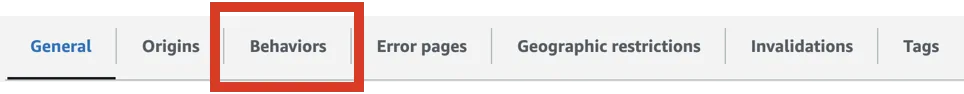 CloudFront distribution tabs with the Behaviors tab highlighted
