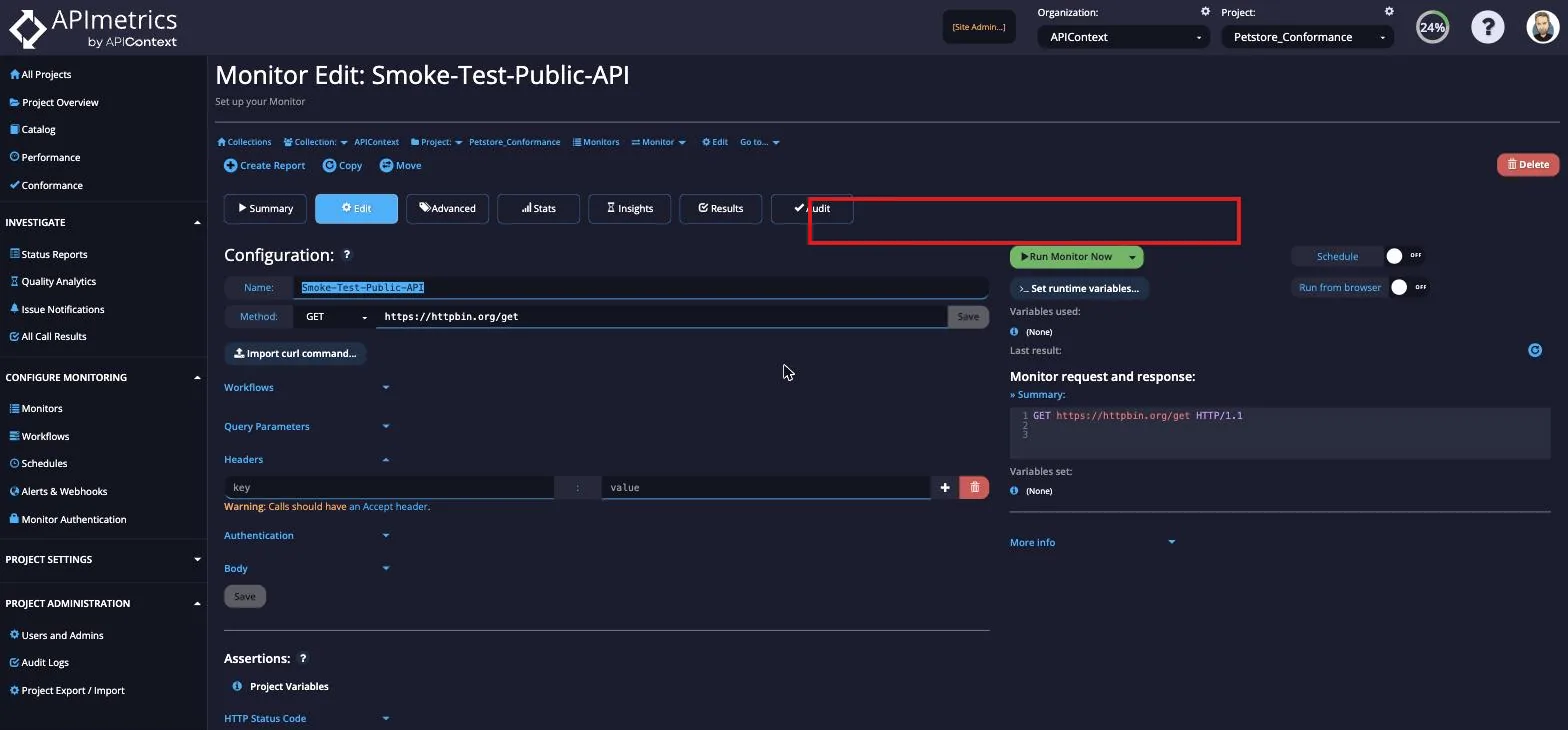 Saved monitor editor with the Run Monitor Now and Schedule options highlighted
